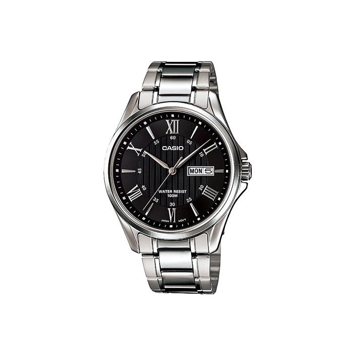 CASIO G Shock MTP 1384D 1A MTP-1384D-1A Silver Strap Black Dial