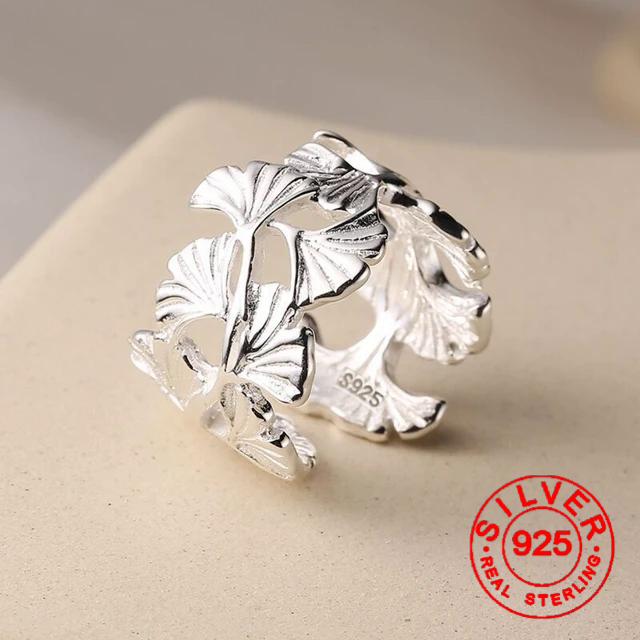 

BF CLUB Silver Color Ginkgo biloba Rings For Women Counple Wedding Engagement Silver Women s Vintage Ring Fine Jewelry