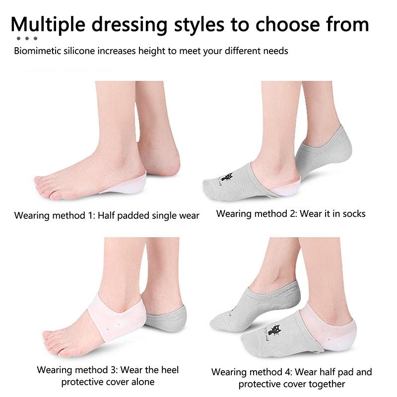 Invisible Height Increase 2-3Cm Silicone Socks Gel Heel Pads Orthopedic Arch Support Heel Cushion Insoles Foot Massage Pad