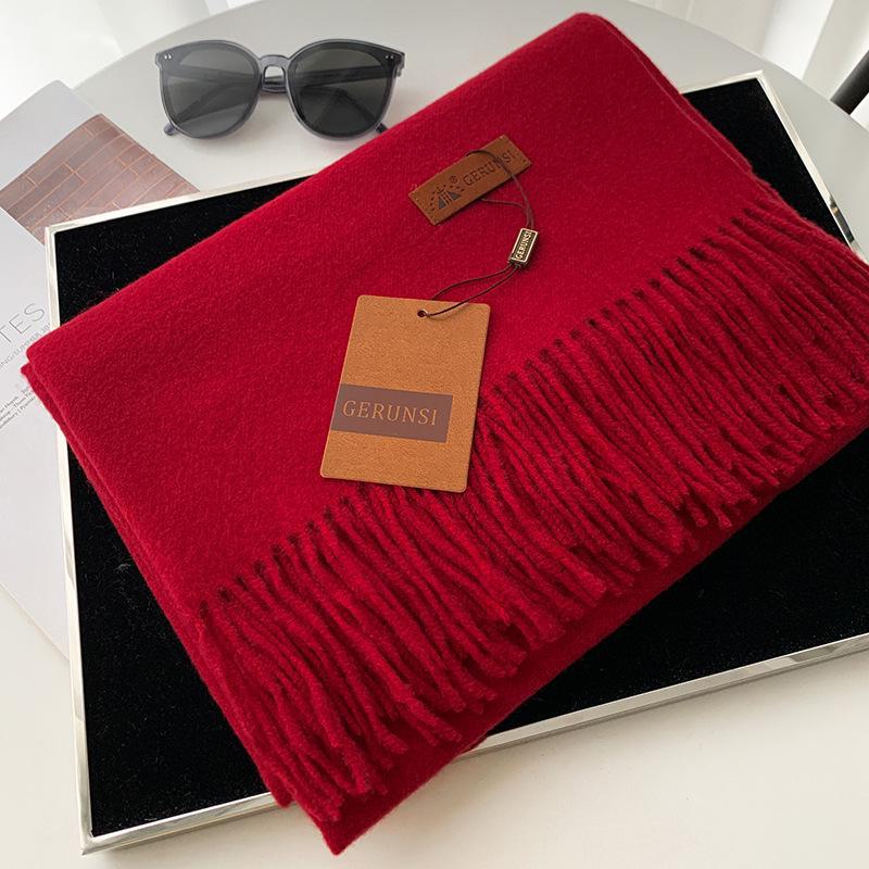 Women's 300g Solid Color Imitation Cashmere Scarf – High-End, All-Match, Warm Autumn/Winter Shawl.