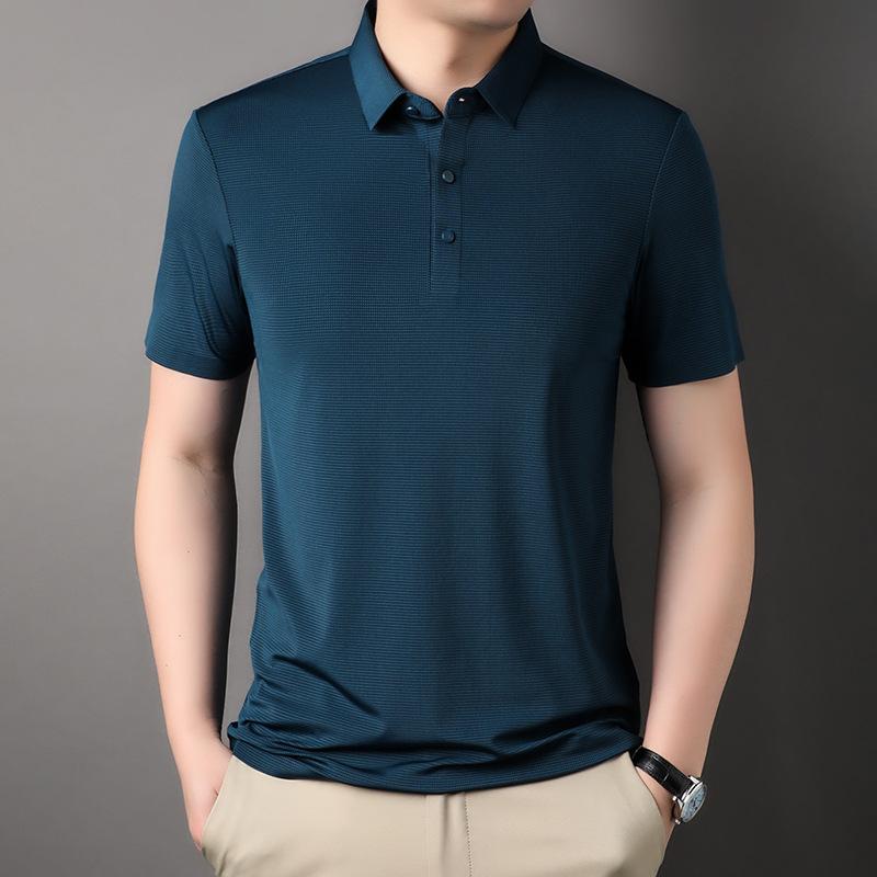 Lapel Men'S Short-Sleeved T-Shirt Medium And Green Casual Men'S Seamless Top Polo Shirt