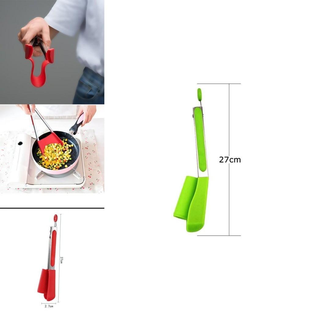 1 In 2 Nonstick Clever Tongs Heat Resistant Silicone Spatula Kitchen Tool Clip