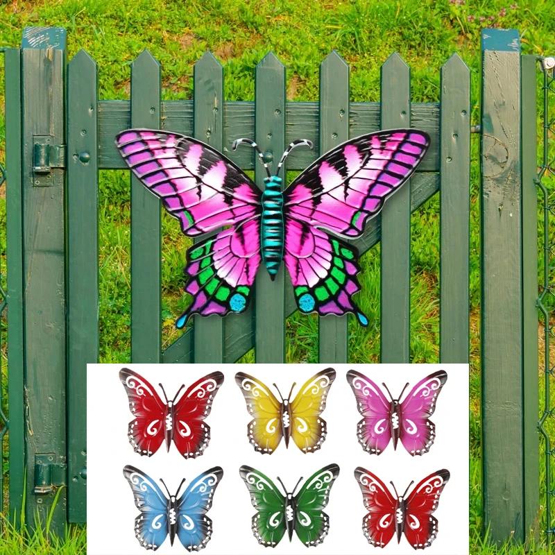6 Stuks Gesmeed IJzeren Vlinder Muurdecoratie Simulatie Insect Ornament Tuinkunst Metaal Hangend Hanger voor Hekken Buiten Windgong