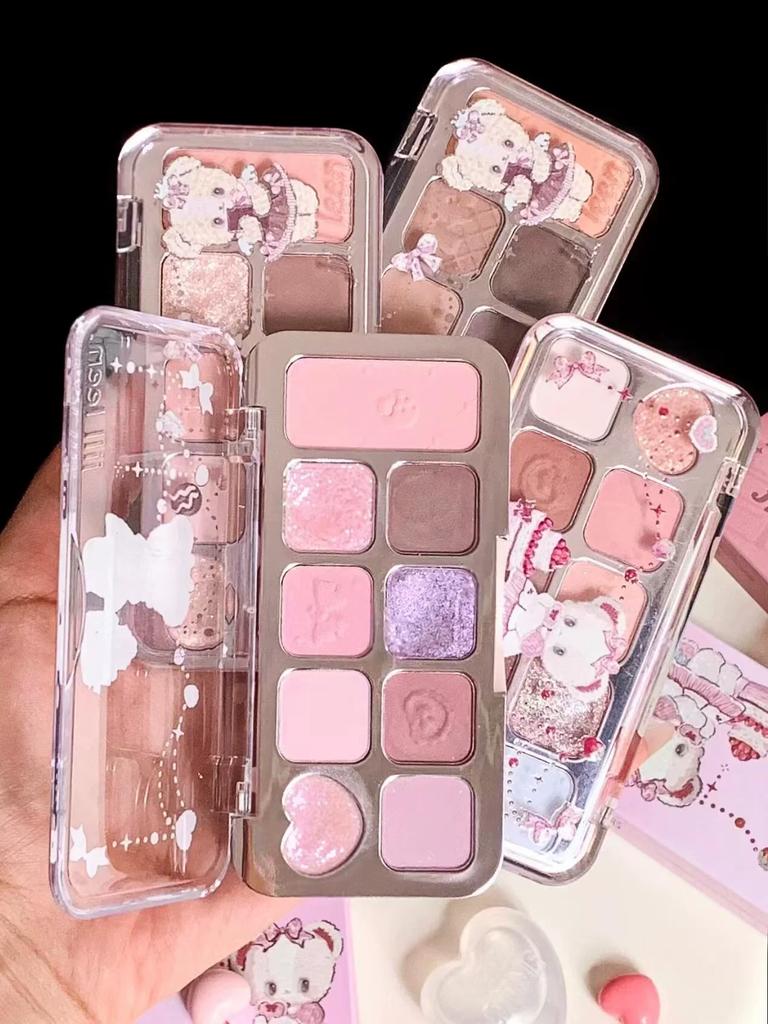 Cute Korean-Style Colors~Jill Leen Nine-Color Eyeshadow Palette, Blush and Highlighter Comprehensive Palette, Sparkling Matte Daily Light Makeup