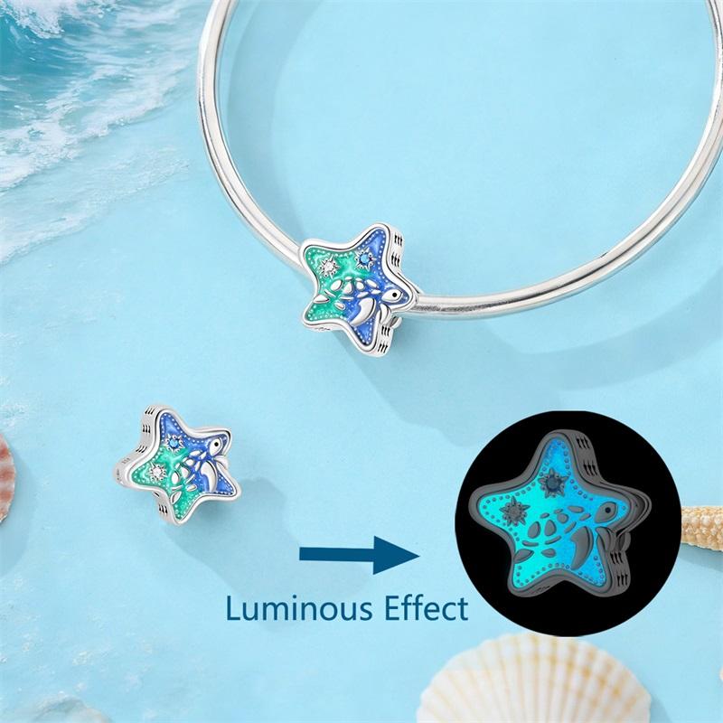 925 Silver Luminous Sea Star Turtle Shell Charms Bead Dangle For Women Fine DIY Birthday Jewelry Gifts