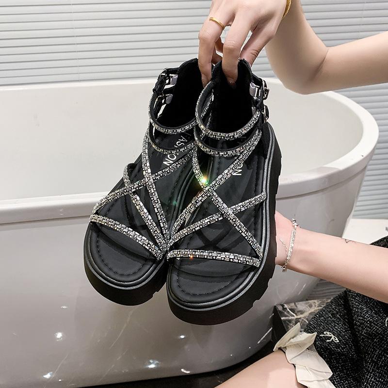 Strass mode sandalen dames zomerkleding nieuwe muffin dikke zool met rok, prachtige sandalen