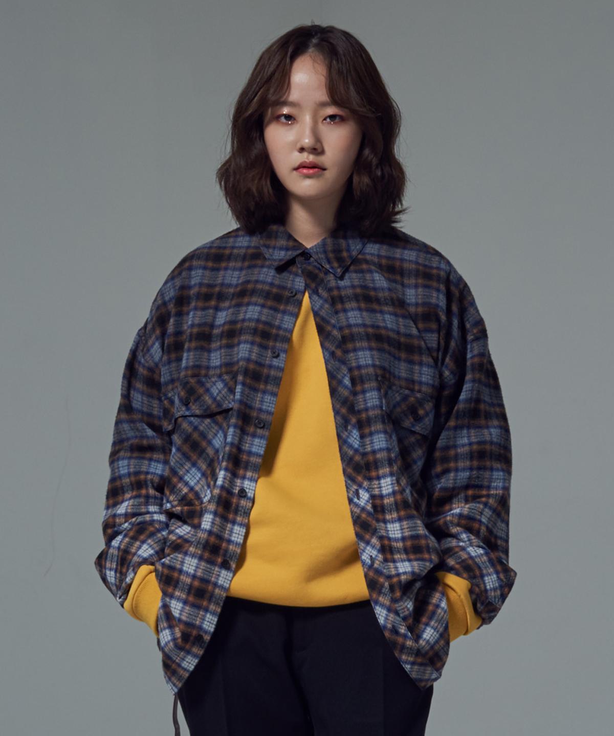 Emotion Planet Over-Dyed Check Flannel Shirt (Navy) Check/L(100)