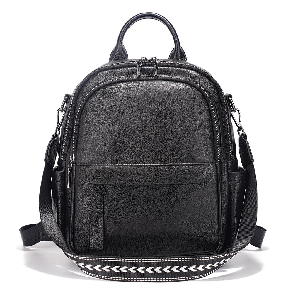 Zency 2025 Genuine Leather Backpack Multi-pocket Design Travel Convertible Shoulder Bag