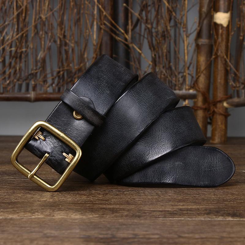 Curea Bărbați Personalitate Retro La modă Plisă Piele de vacă învechită Cupru cu Cataramă Șpinitoare Coreeană Ocazional Curea de blugi