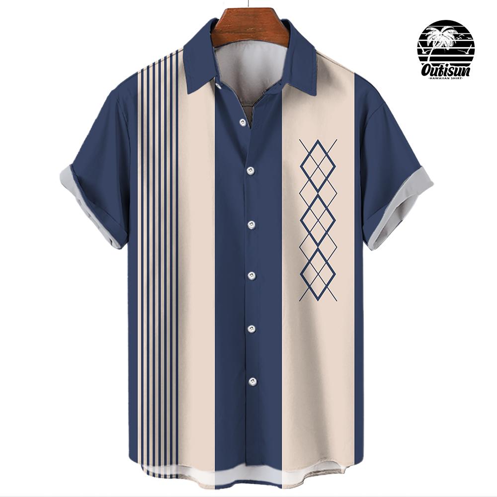 New Hawaiian Shirts for Men Casual Button Down Short Sleeve Unisex Striped 3D Print Summer Beach European Size S to 5XL