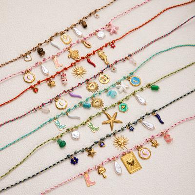 Summer Sea Love Wind Starfish Pearl Love Pendant Colorful Dopamine Rope Necklace Gold Plated Color Preserved