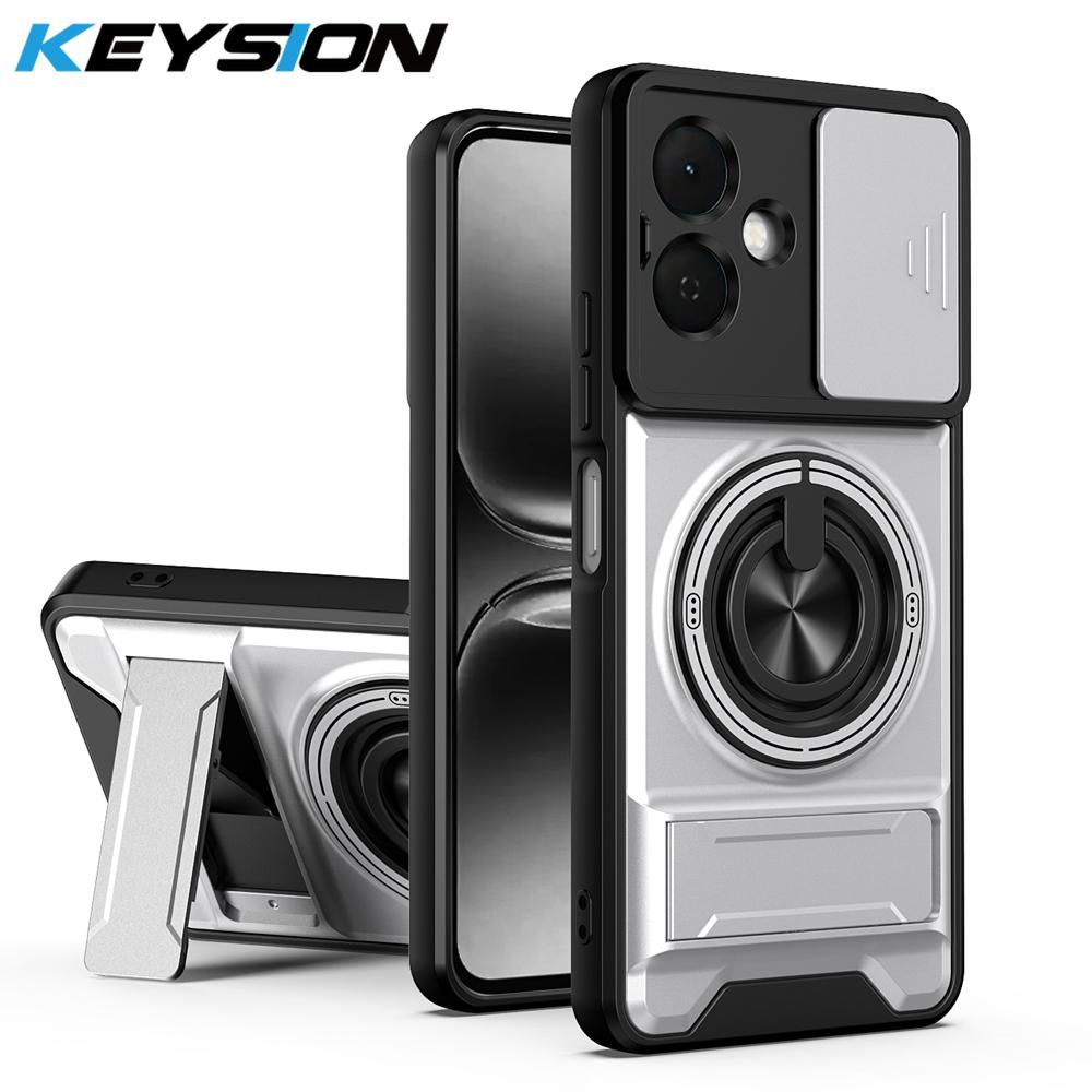 KEYSION Magnetic Phone Case for TECNO Spark Go 2 Slide Camera Protection Upright Kickstand Shockproof Cover for Infinix Smart 10