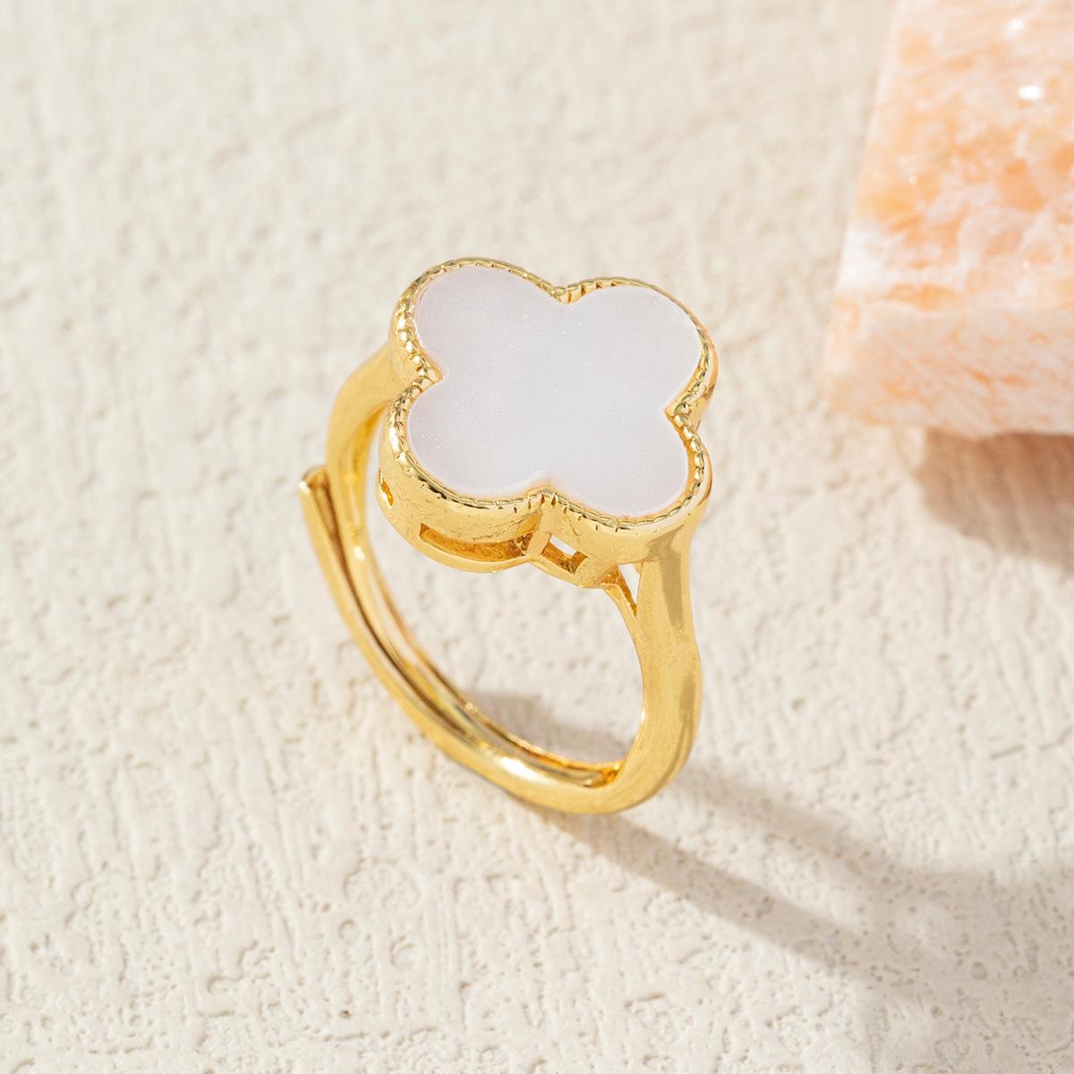 Luxury Four-leaf Clover Ring - Stylish and High-end Open Ring for Women Adjustable opening