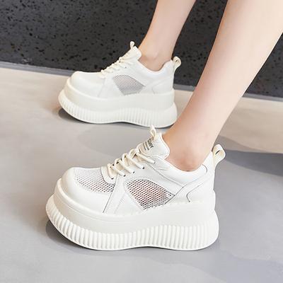 Platform loafers dames zomer nieuw grote neus schoenen holle mesh schoenen veelzijdig kleine hoogteverhoging kleine leren schoenen