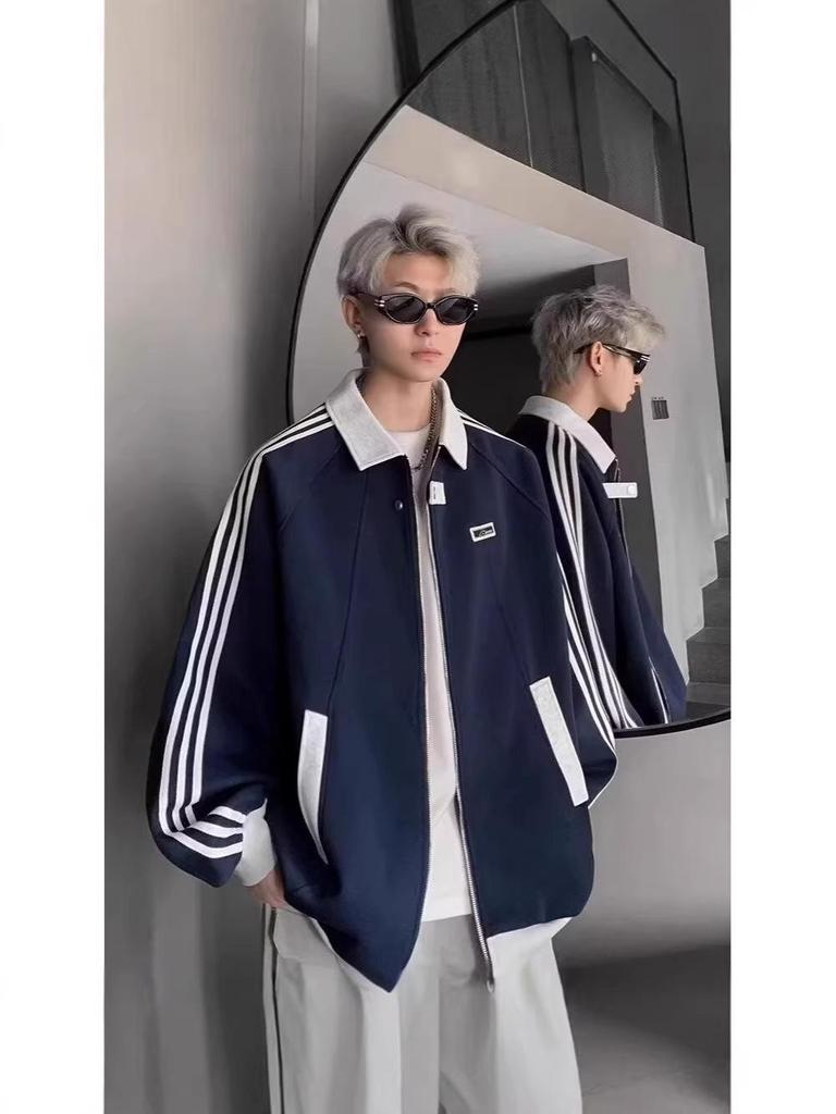Men's College-Style Three-Stripe Baseball Cardigan: Trendy Autumn/Winter Versatile Jacket