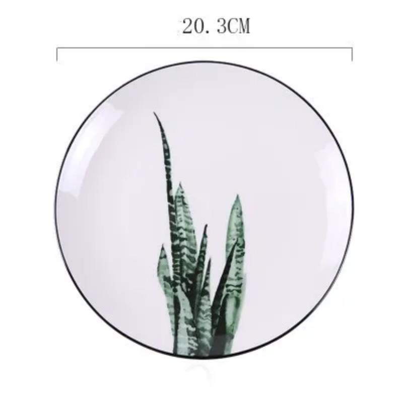 

Керамическая тарелка 8 дюймов Растение Большая круглая Зеленая Черная линия el Фарфор Западная салатная тарелка Принадлежности для дома и кухни Посуда