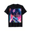 Men'S Colorful Anime Girl Graphic Tee, Casual Round Neck, Street Fashion, Relaxed Fit, Artistic and Colorful Design
