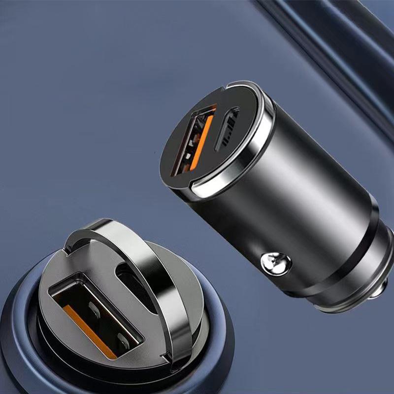 Mini Invisible Car Charger Adapter Fast Charging USB Type C Dual Port Metal Quick Charge Compatible with iPhone 13 12 11 Pro Max Samsung