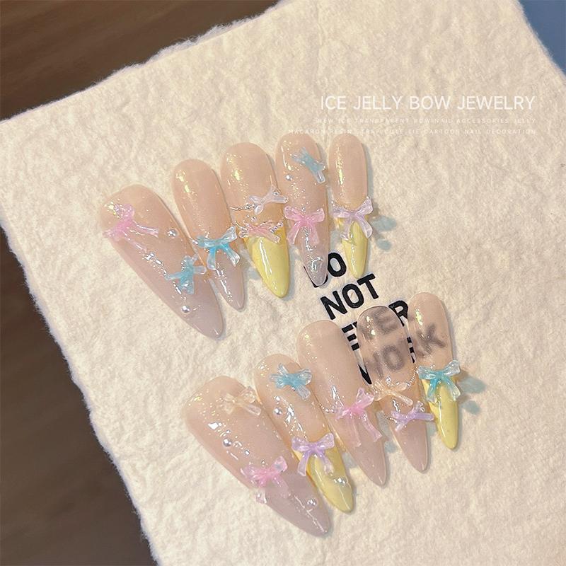 50Pcs Ice Transparent Color Bowknots Resin Nail Art Decorations 3D Mini Cute Bows Nail Charms For Diy Nails Accessories