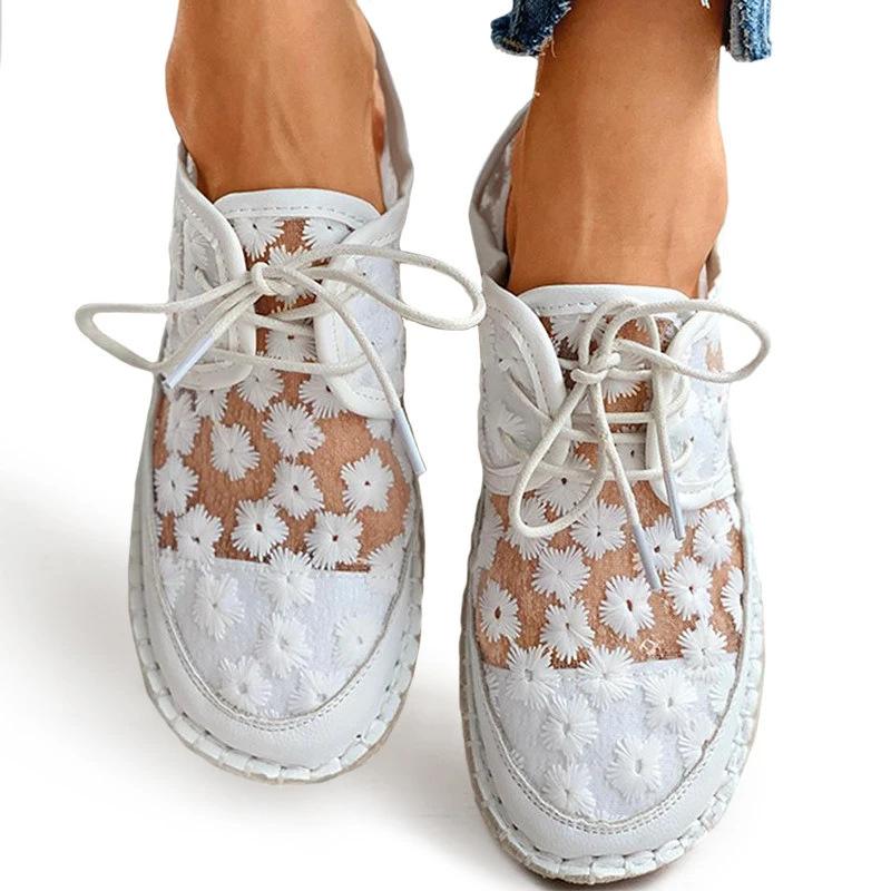 Damen-Sneaker mit Blumenstickerei, Mesh-Sneaker für Damen, zum Hineinschlüpfen, lässig, bequem, mit Absatz, für Damen
