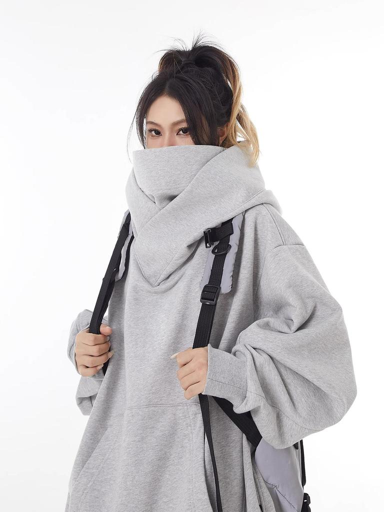 Unisex Trendy High-Collar Hooded Jacket with Velvet Lining for Social Anxiety