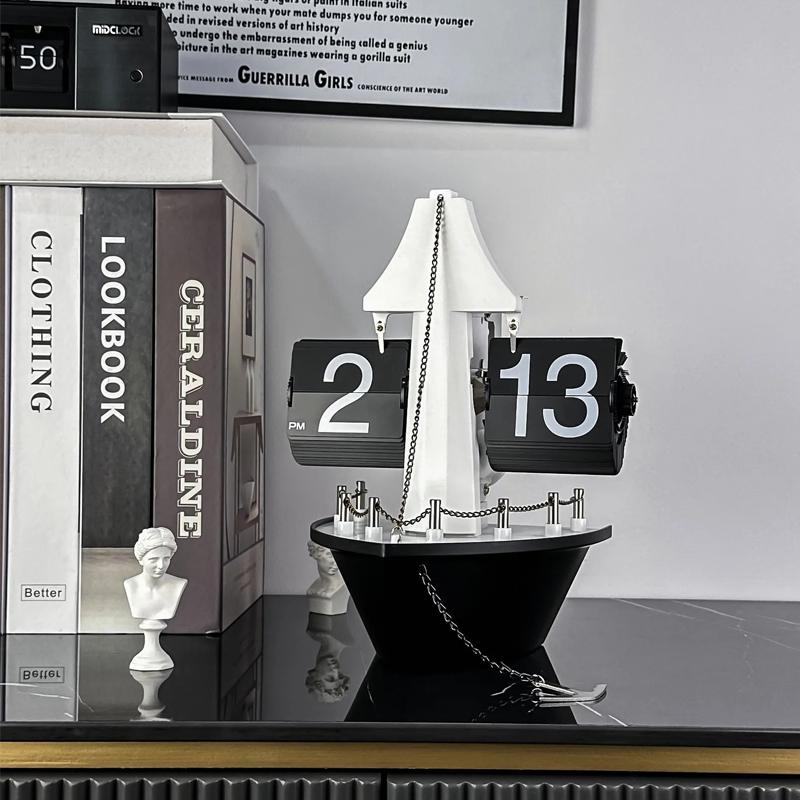 Creative Table Clock Desktop Clock European Creative Flip Down Page Desk Clocks Retro Flip Table Clock Mechanical Automatic Flip