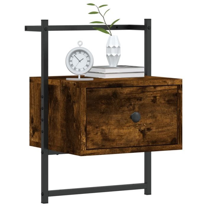 Table de chevet murale - Maison Exclusive - Chêne fumé - 35x30x51 cm - 1 tiroir