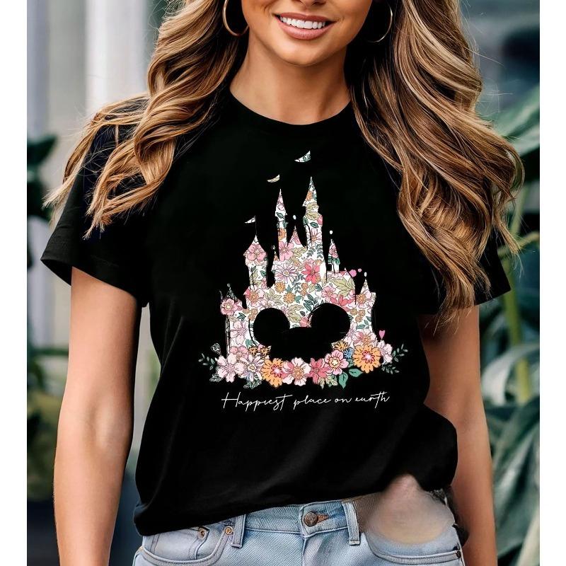 Disne Castle Printed Tshirt Magic Kingdom Peripheral Pattern Printed Summer Luxury Brand Cotton Unisex and Unisexs Tshirts