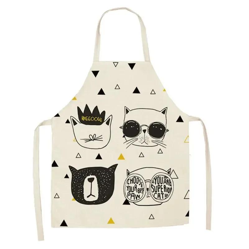 Lovely Cartoon Cats Kitchen Aprons for Women Cotton Linen Bibs Household Cleaning Pinafore Home Cooking 55x68cm