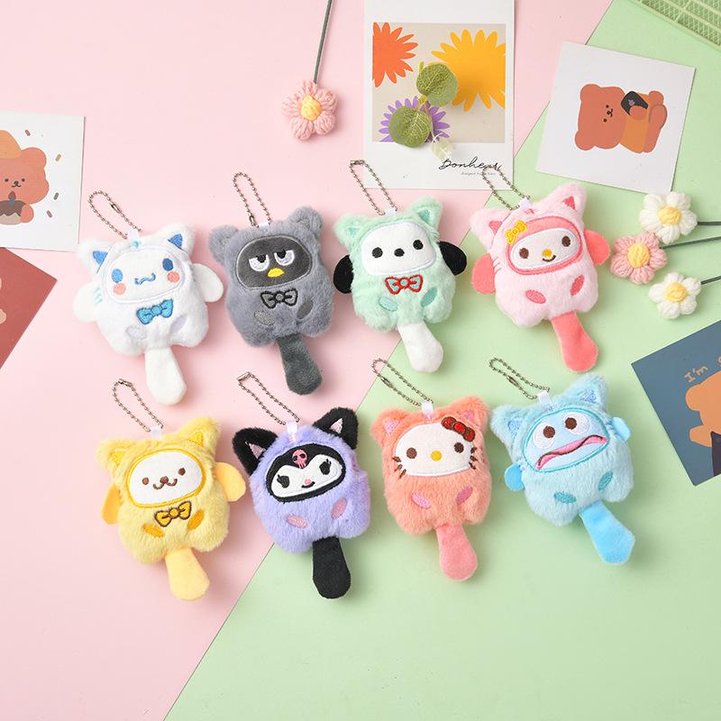 SANRIO Plush Keychain Hello Kitty MyMelody Kuromi Cinnamoroll Cartoon Animal Stuffed School Bag Pendant Backpack Decoration Doll