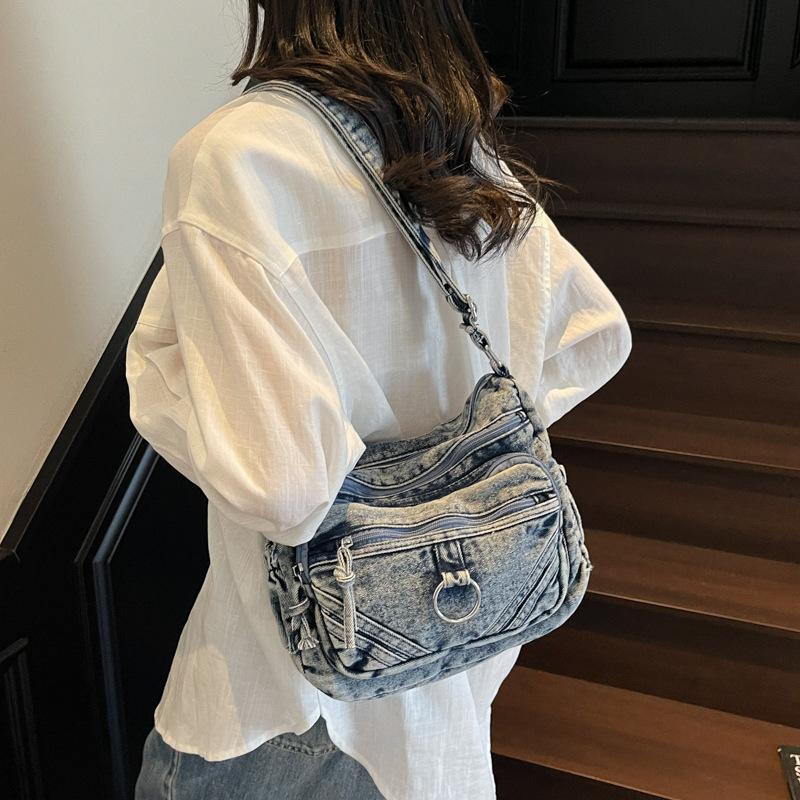 Summer New Denim Messenger Bag Retro Style Fashion Women's Bag Temperament Simple Large Capacity Multi-layer Shoulder Bag Niche