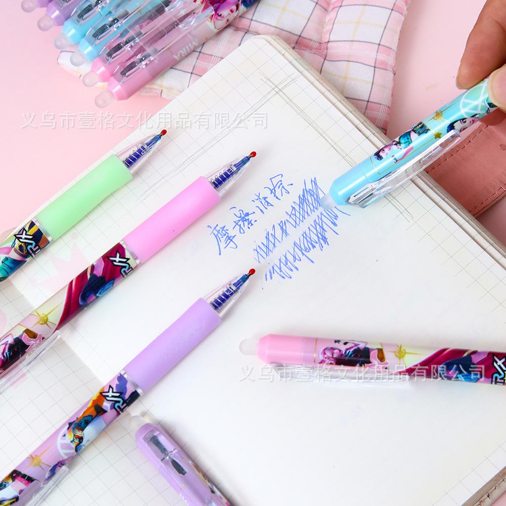 Kpop Demon Hunters Heat Erasable Pens Cute Rumi Mira Zoey Pen Marking Pens Student Anime School Stationary Black 0.5mm Fans Gift