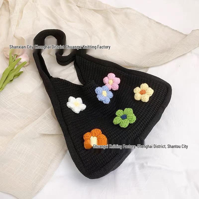 

2025 Women s Autumn/Winter Knitted Crossbody Tote Bag with Floral Design чёрный