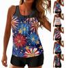 Women’s Sleeveless Tankini Top and Shorts Set with Firework and Star Print Swimwear for Beach or Pool Use