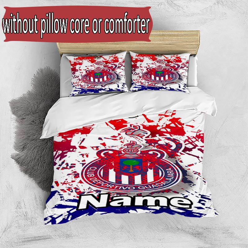 3pcs Duvet Cover Set (1*Duvet Cover + 2*Pillowcase, Without Core), Custom Name Club Deportivo Guadalajara Pattern Bedding Set, Home Bedroom Decor Gift