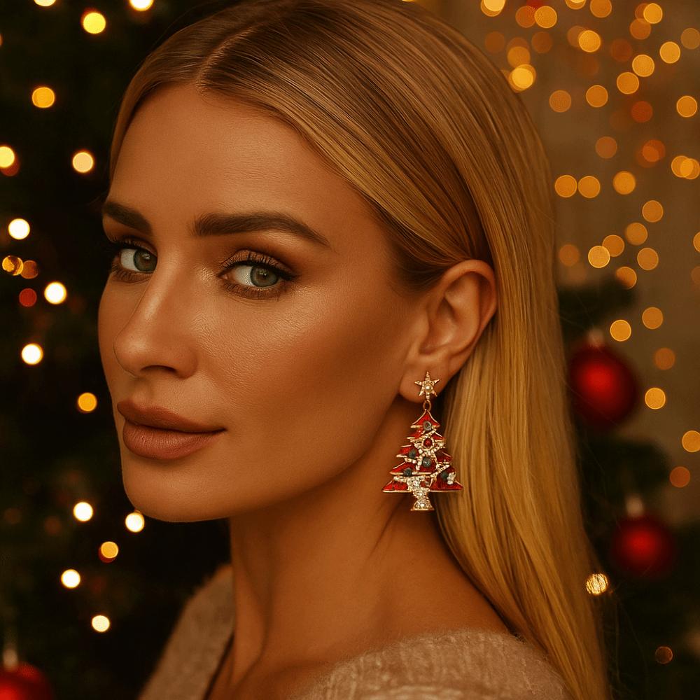 Dripping Oil Xmas Earrings Studs Zinc Zinc Alloy New Year Dangle Earrings Christmas Tree Earrings Xmas