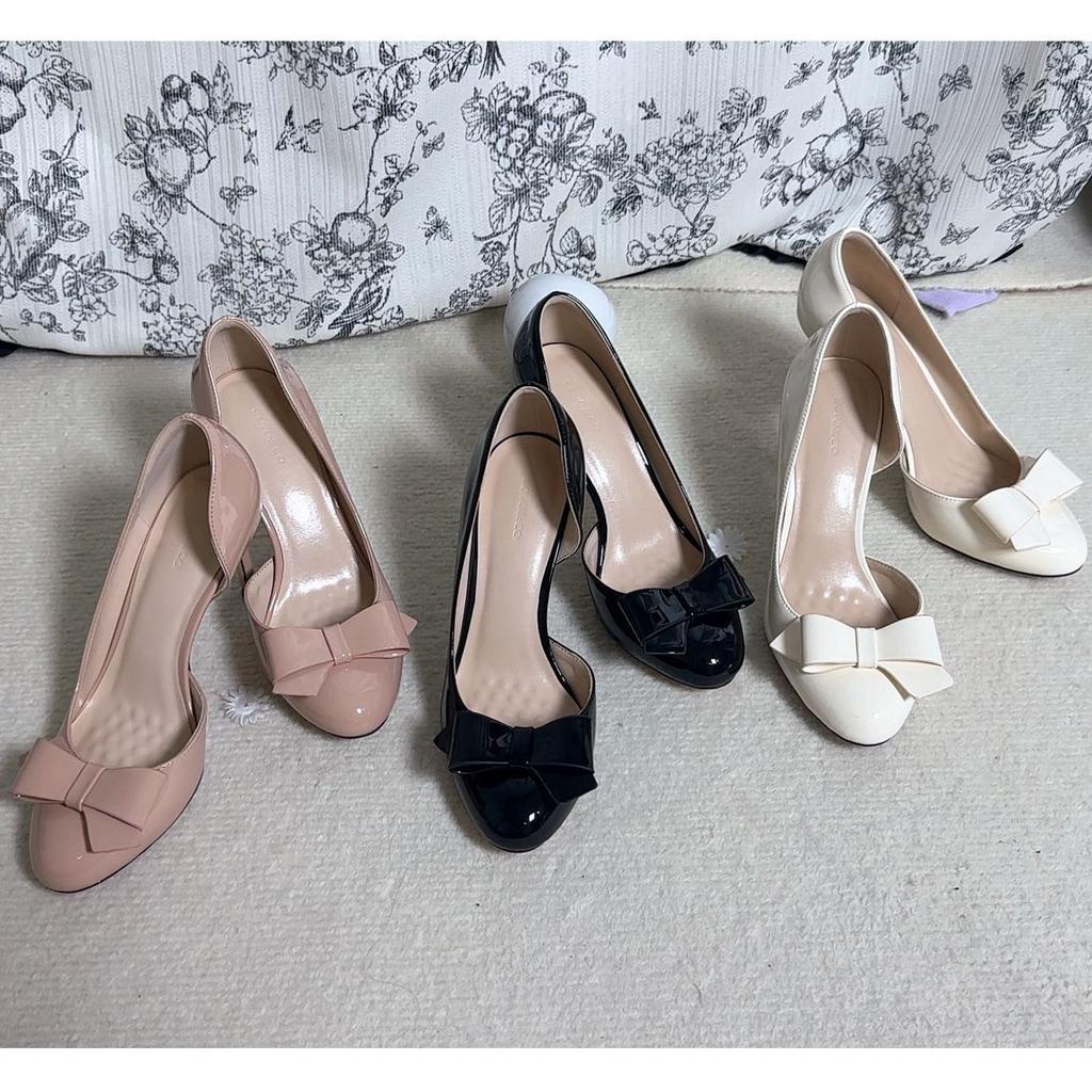 2025 neue cremeweiße Seite leer einzelne Schuhe süßer Wind runde Zehe Schleife hohe Absätze leichter Mund Stiletto Retro