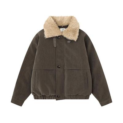 Unisex Winter-Lederjacke mit abnehmbarem Lammfellkragen - Lässiger amerikanischer Lazy Style