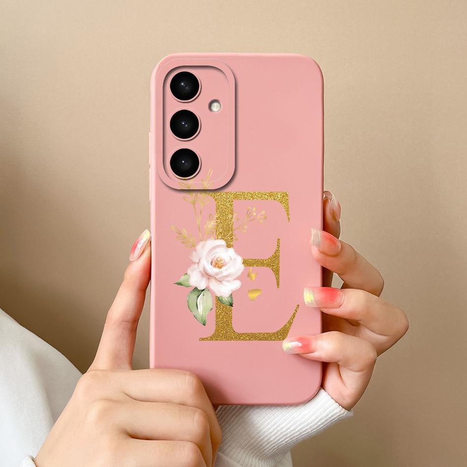 For Samsung Galaxy S25 Plus FE Case For Samsung S25 Ultra Rose Letter Back Cover Soft Liquid Silicone Anti Drop Phone Protectors