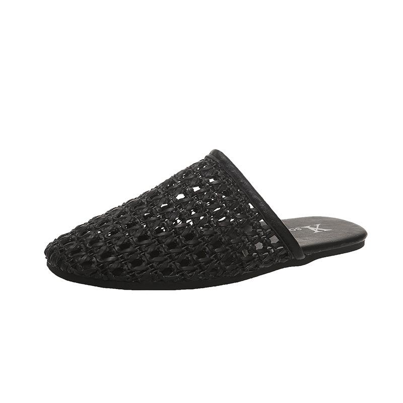 French Breathable Woven Bag Head Half Slippers Women's Summer 2025 New Fashionable Versatile Outer Wear Niche Cool Slippers