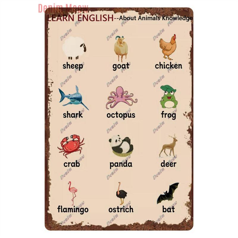 Funny Plants Metal Tin Sign Vintage English Flowers Retro Fruits Butterflys Animals Wall Poster Home Plates WY