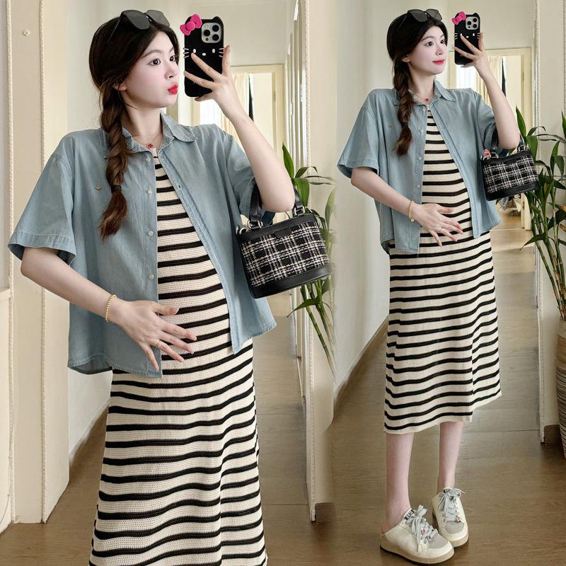 Elegant Summer Maternity Dress Set: Plus Size Two-Piece Skirt and Top for Trendy Moms L