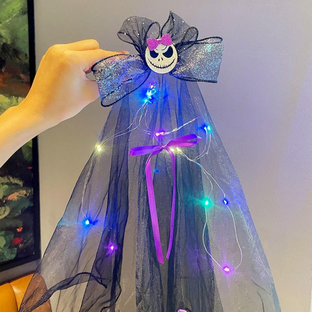 Gothic Style Luminous Head Crown Lace Veil Rose Hair Hoop Halloween Veil Headband  Holiday Decor