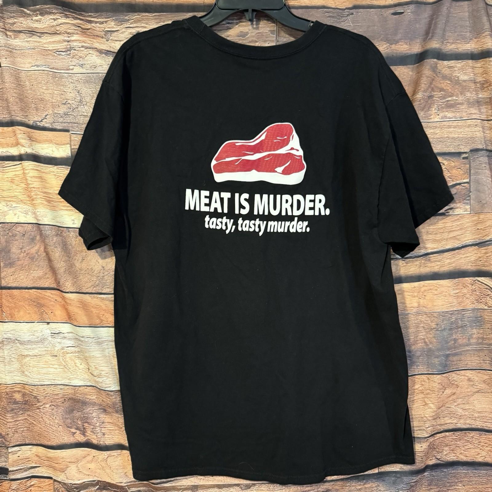 Meat Is Murder Tasty Tasty Murder Funny BBQ Steak Humor Black Mens XL Unisex T-Shirt L