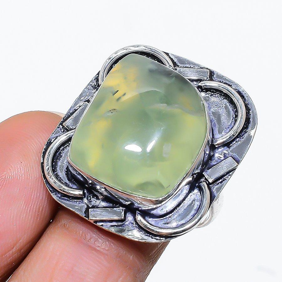 

Подарочное кольцо ручной работы из стерлингового серебра 925 пробы с натуральным драгоценным камнем пренитом, размер 8,5 h6d88