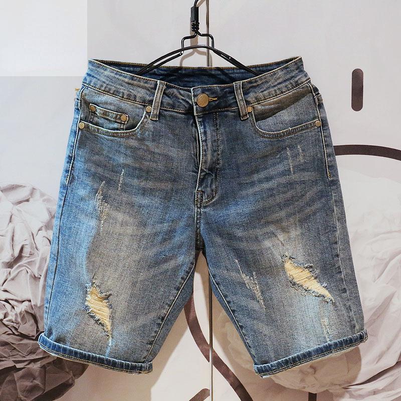 Летние модные мужские джинсовые шорты с дырками, новые синие мешковатые шорты для мужчин, джинсовые брюки 27 синий