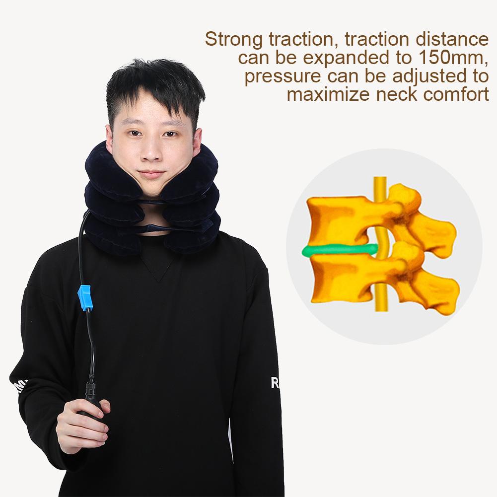 Household Portable Ergonomic Neck Cervical Traction Instrument Inflatable Neck Pillow Collar Blue