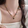 Titanium Steel Natural Stone Glass Bead Tiger Eye Stone Irregular Pendant Necklace Collar Chain