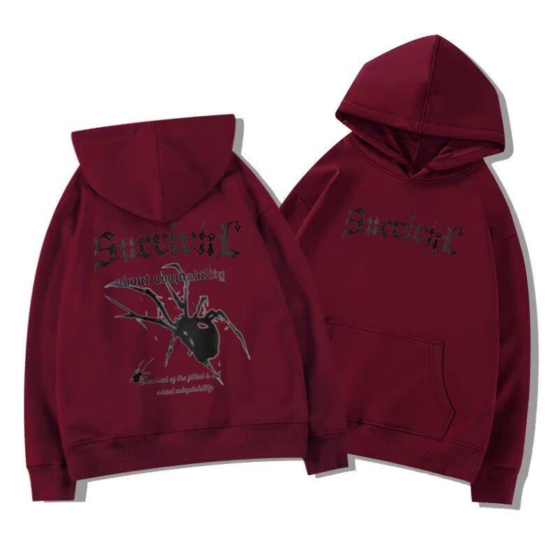 Sudadera con Capucha de Forro Polar Estilo Retro Americano Araña para Hombre - Tendencia Otoño/Invierno Estilo Hip Hop.