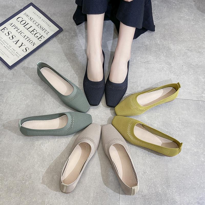 Breathable Mesh Fashion Flats for Women Spring Summer Flat Shoes Square Toe Slip-on Loafers Soft Sole Girls Daily Walking Shoes